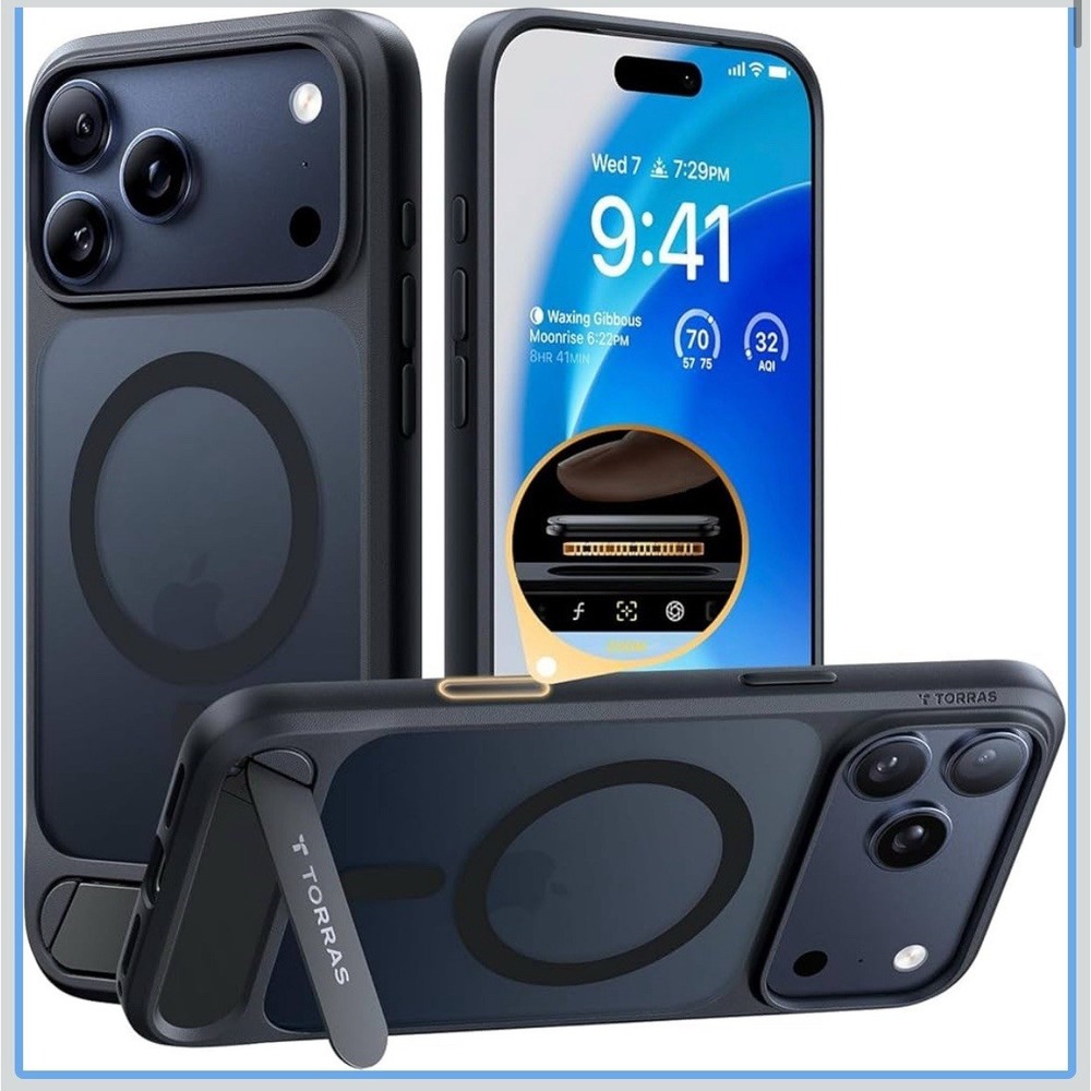 TORRAS Strong Magnetic &‎ Seamless Stand for iPhone 17 Pro Case-Black